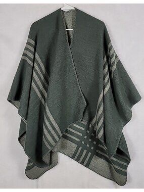 BB Dakota Women's Gray Striped Reversible Wrap Poncho Shall Open Front Cardigan